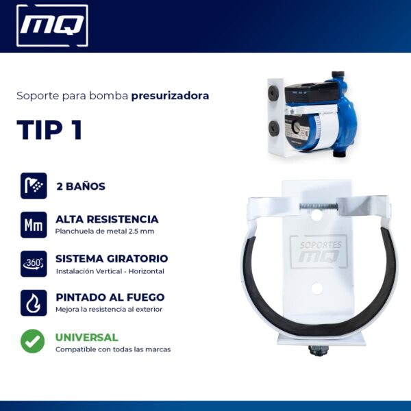 Características1 Soporte Giratorio TIP 1 para Bomba Presurizadora Pared 2 Baños