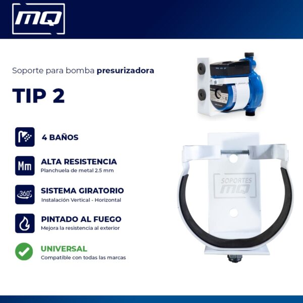 Características (1)1 Soporte Giratorio TIP 2 para Bomba Presurizadora Pared 4 Baños
